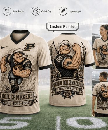 Purdue Boilermakers , Premium Ncaa Popeye Vintage Tattoo 3D T-Shirt Bk