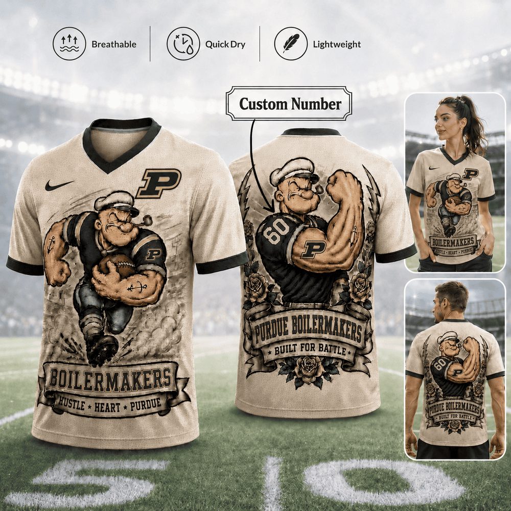 Purdue Boilermakers , Premium Ncaa Popeye Vintage Tattoo 3D T-Shirt Bk