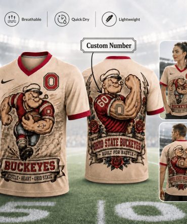 Ohio State Buckeyes , Premium Ncaa Popeye Vintage Tattoo 3D T-Shirt Bk