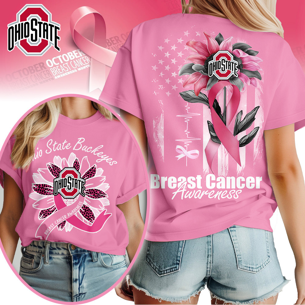 Ohio State Buckeyes , Premium Ncaa Breast Cancer Sunflowers 3D Shirt Hi