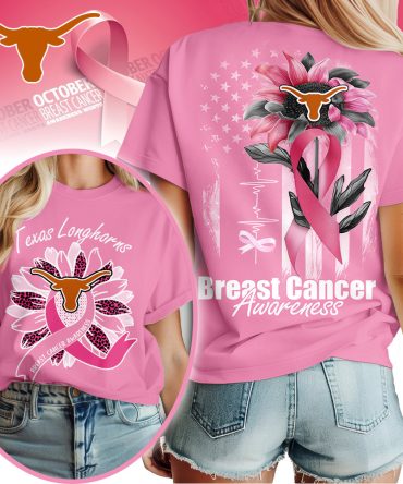 Texas Longhorns , Premium Ncaa Breast Cancer Sunflowers 3D Shirt Hi