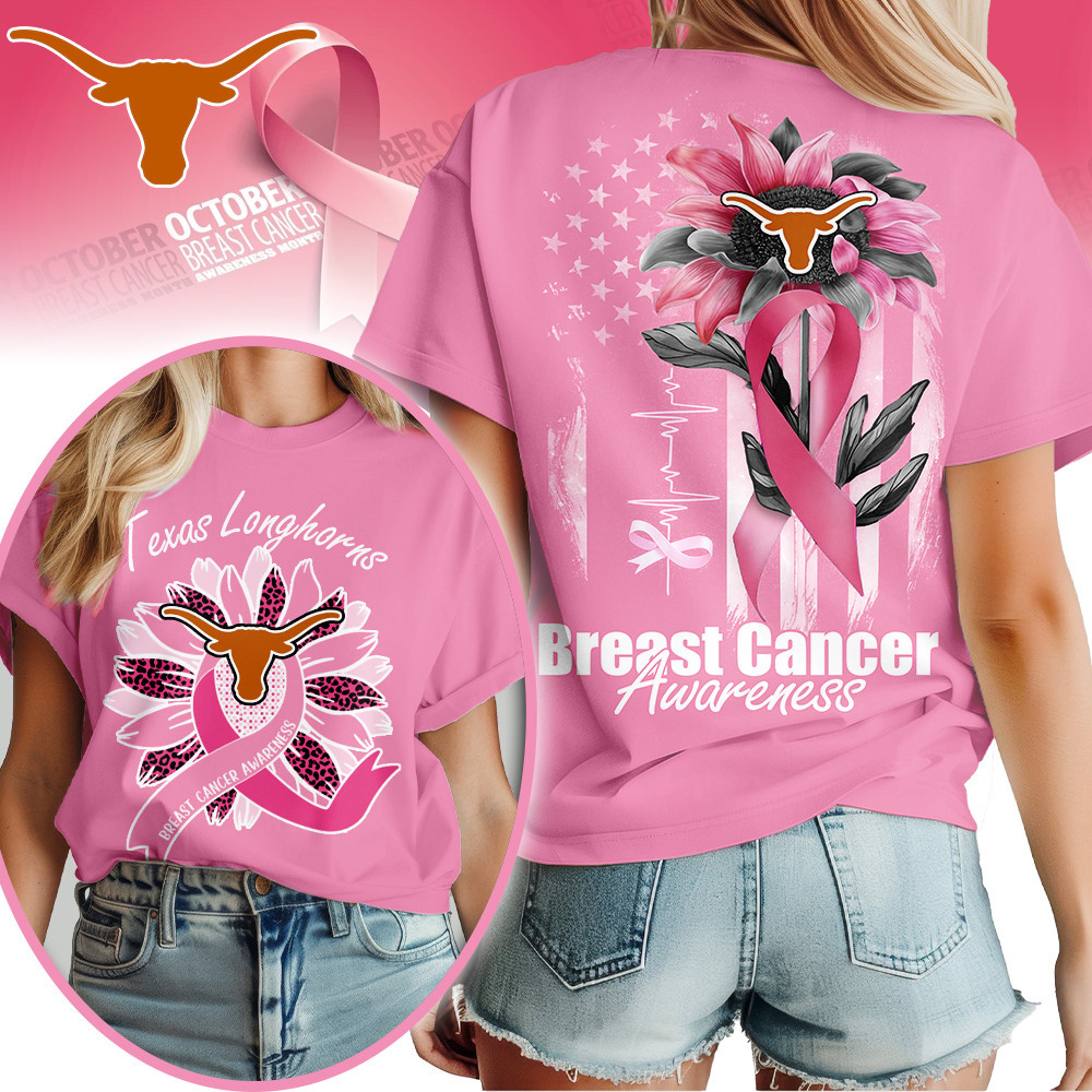 Texas Longhorns , Premium Ncaa Breast Cancer Sunflowers 3D Shirt Hi
