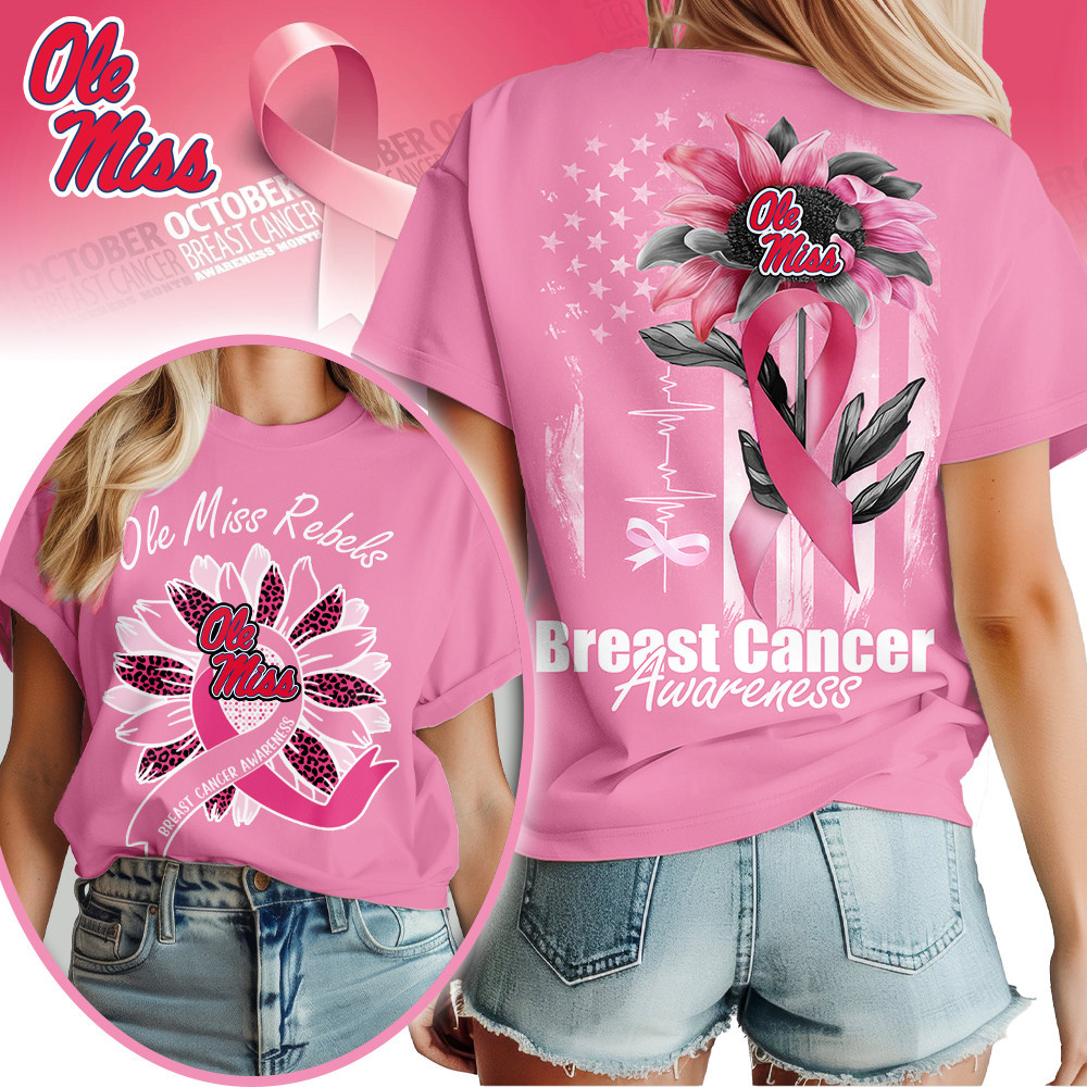 Ole Miss Rebels , Premium Ncaa Breast Cancer Sunflowers 3D Shirt Hi