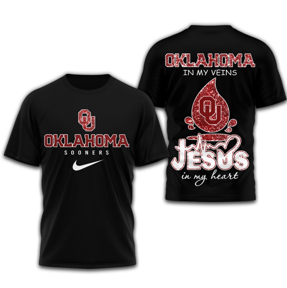 Oklahoma Sooners , Premium Jesus In My Heart 3D Shirt Td