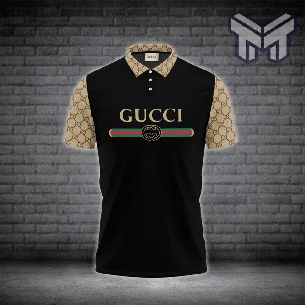 Gucci Polo Shirt, Gucci Beige Black Premium Polo Shirt For Men