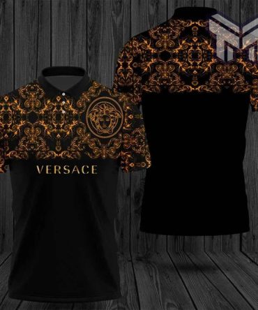 Versace Polo Shirt, Gianni Versace Medusa Golden Black Premium Polo Shirt For Men
