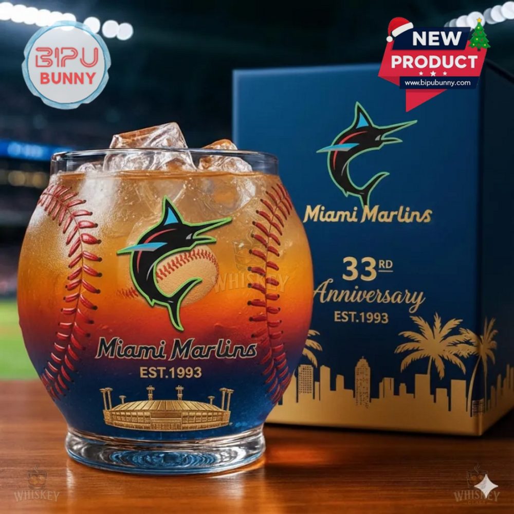 Miami Marlins 33Rd Anniversary Whiskey Glass