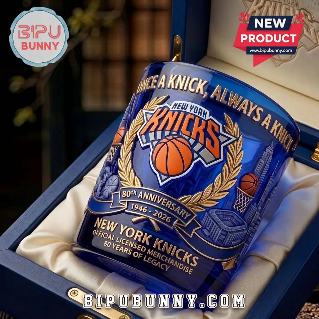 New York Knicks 80Th Anniversary 1946-2026 Collectible Whiskey Glass