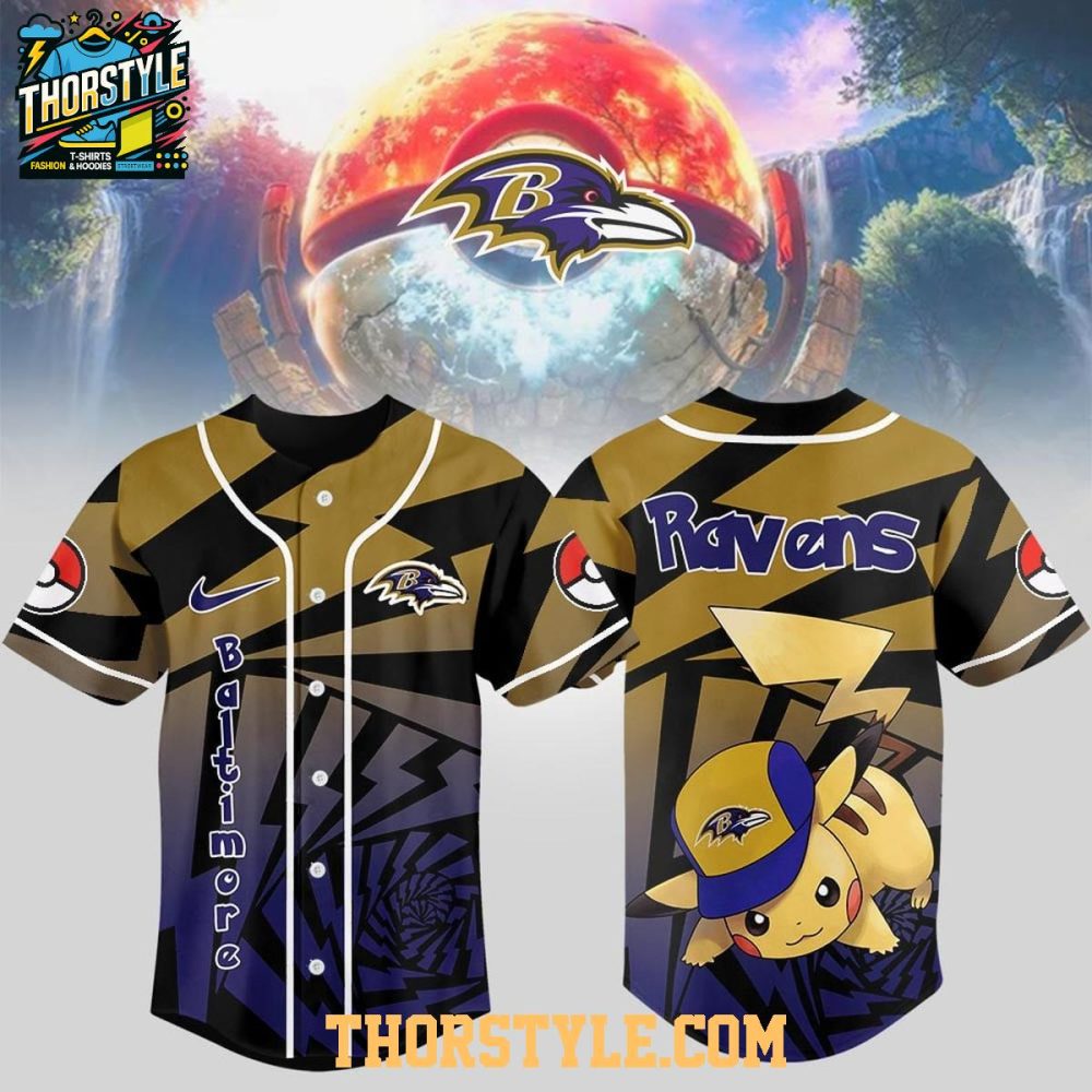 Baltimore Ravens Pokemon Trainers Pikachu Fight Baseball Jersey