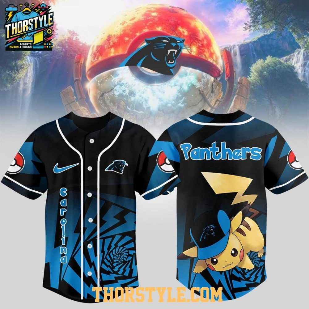 Carolina Panthers Pokemon Trainers Pikachu Fight Baseball Jersey