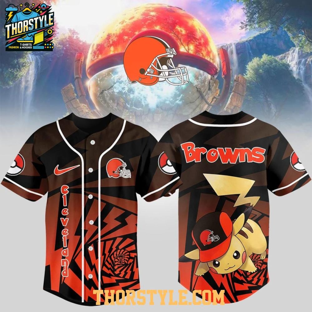 Cleveland Browns Pokemon Trainers Pikachu Fight Baseball Jersey