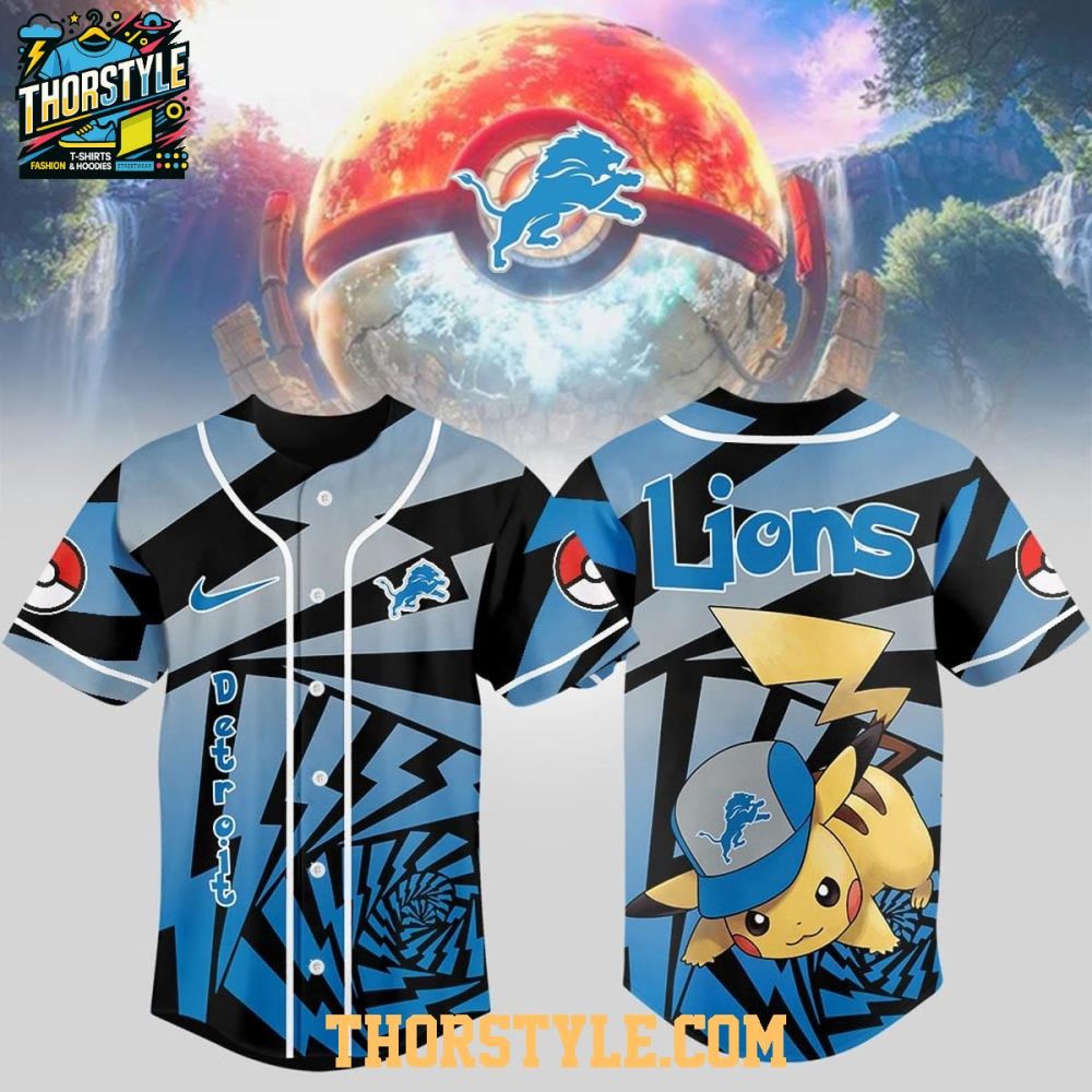 Detroit Lions 2025 Pokemon Trainers Pikachu Fight Baseball Jersey