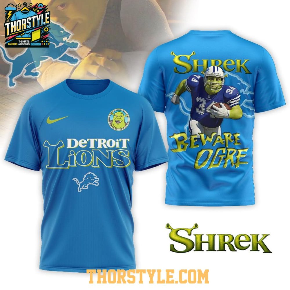 Detroit Lions Shrek 2025 Nfl Beware Ogre Christmas Hoodie T-Shirt