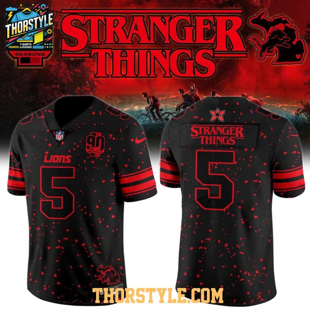Detroit Lions Stranger Things Celebrate 90 Seasons 2025 Personalized Football Jersey