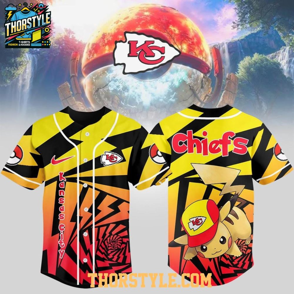 Kansas City Chiefs 2025 Pokemon Trainers Pikachu Fight Baseball Jersey
