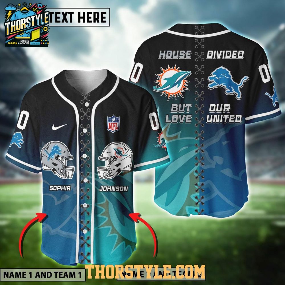 Miami Dolphins Detroit Lions Love United 2025 Personalized Baseball Jersey