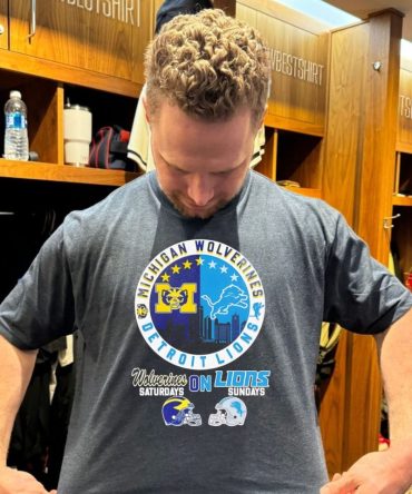 Michigan Wolverines On Detroit Lions Saturdays Sundays Helmet Skyline T-Shirt