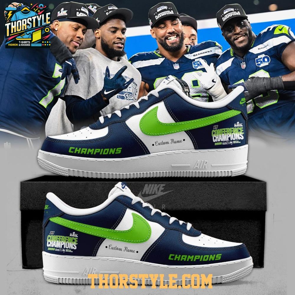 Seattle Seahawks 2025 Nfc Conference Champions Personalized Air Force 1 Shoes