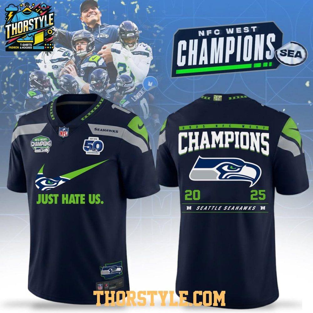 Seattle Seahawks 2025 Nfc West Champions Just Hate Us Football Jersey