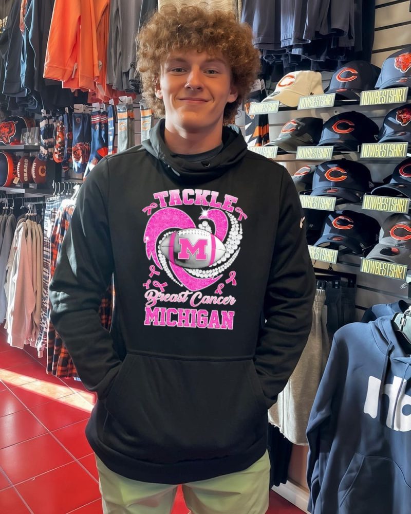 Tackle Breast Cancer Wolverines Ncaa Football Diamond Heart T-Shirt - Image 2