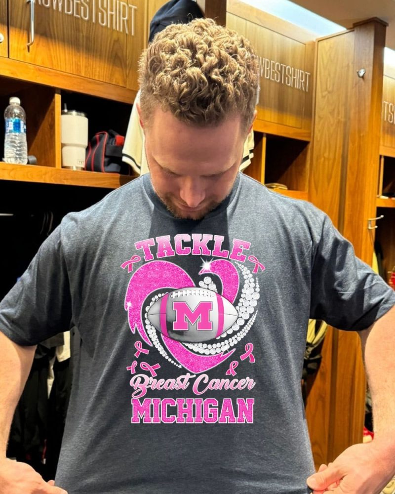 Tackle Breast Cancer Wolverines Ncaa Football Diamond Heart T-Shirt