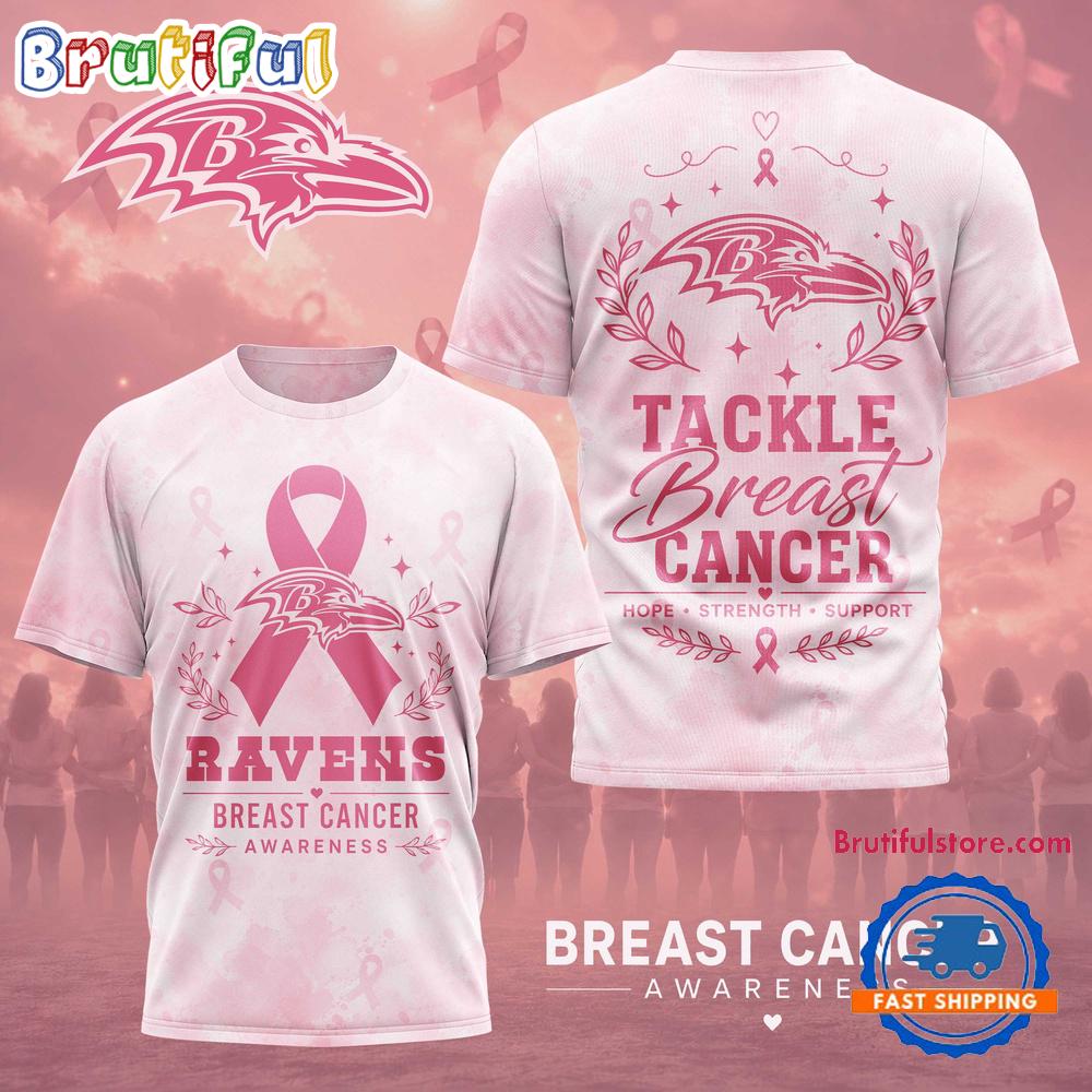 Baltimore Ravens Nfl Hope Strength Support Breast Cancer Limited 3D Shirt