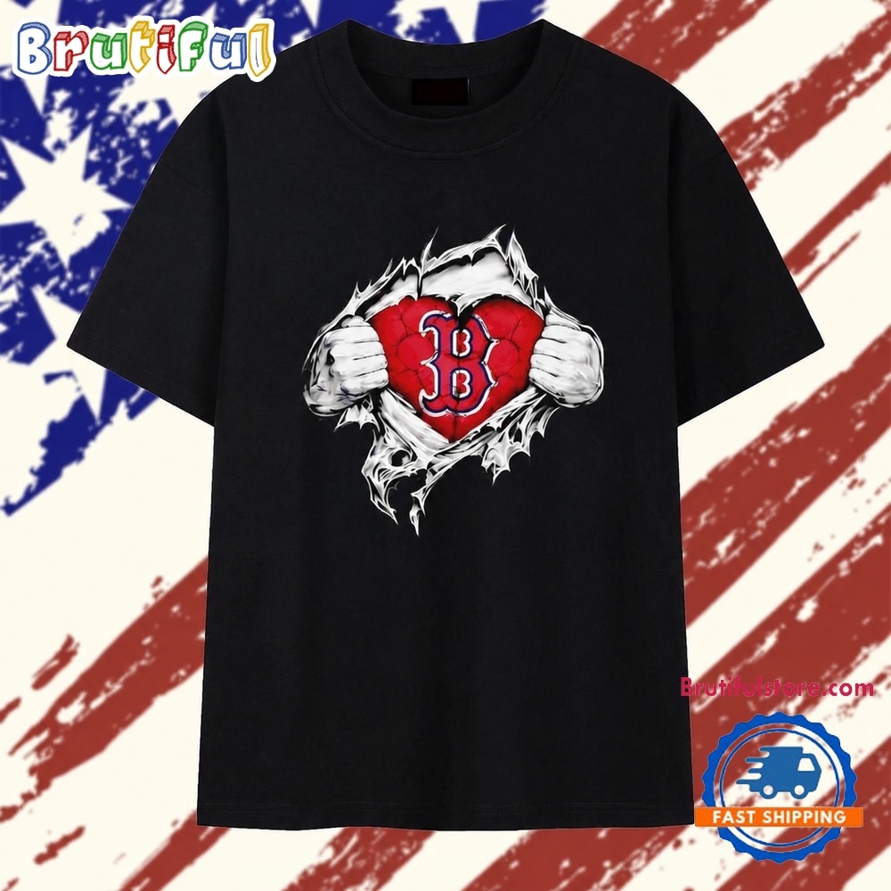 Boston Red Sox Heart Ripped Chest Mlb Baseball T Shirt