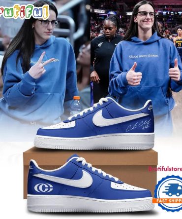 Caitlin Clark Shoot More Threes Logo And Signatures 2026 Blue Air Force 1 Shoes Sneaker