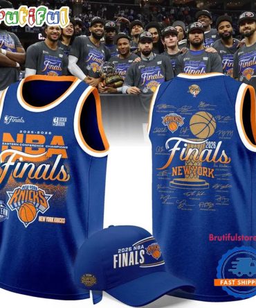 New York Knicks 2026 Eastern Conference Champions Locker Room Signatures Blue Basketball Jersey