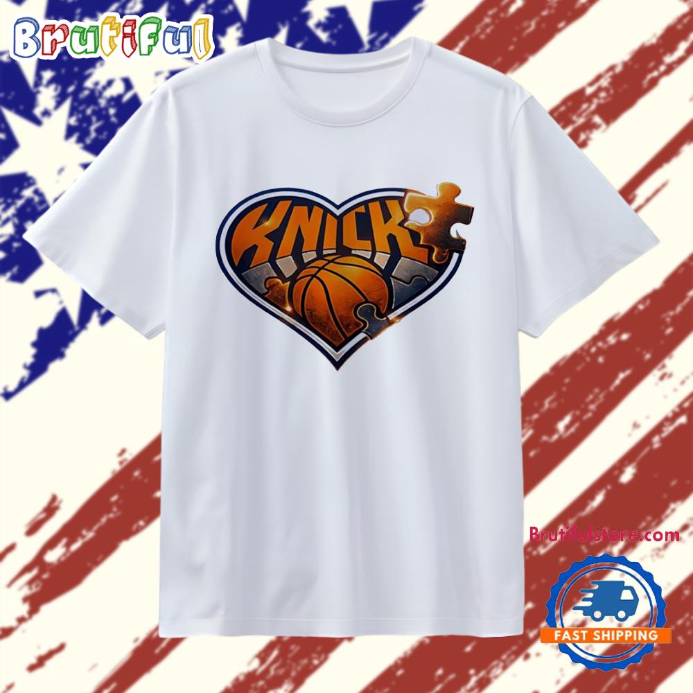 New York Knicks Nba Heart Puzzle Logo T Shirt