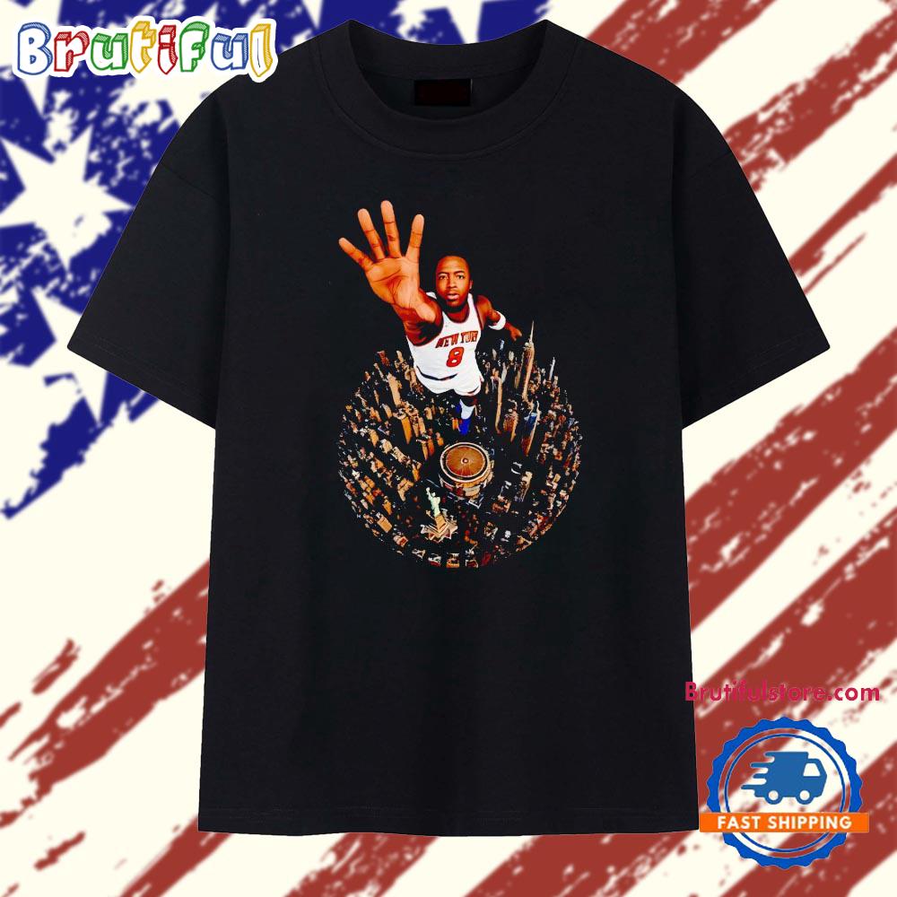 Og Anunoby New York Knicks 8 Reaching Over Nyc Skyline T Shirt