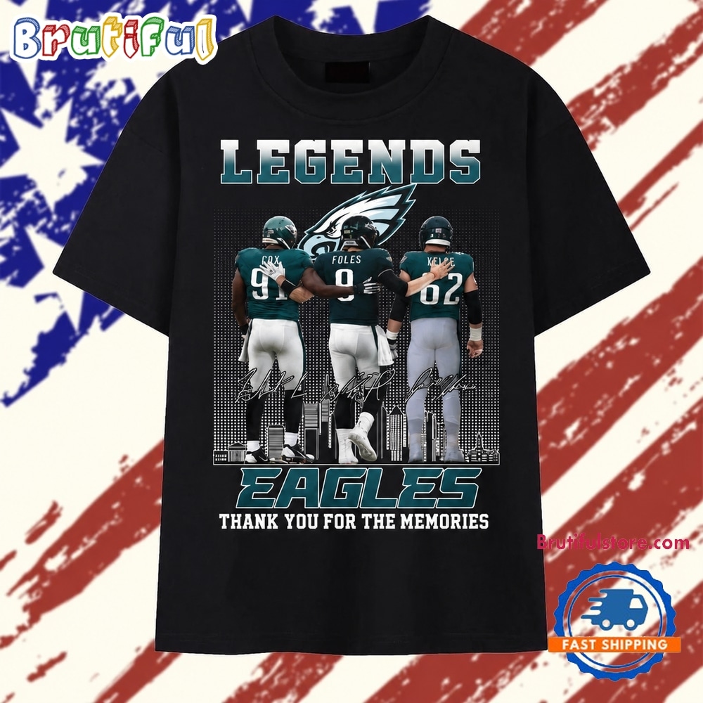 Philadelphia Eagles Legends Cox Foles Kelce Signatures Skyline T Shirt