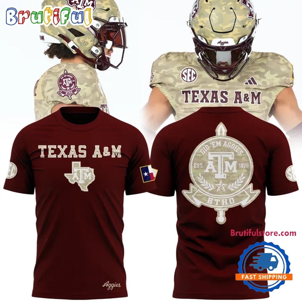Texas A&M Aggies Honor & Support Camo Logo Red T Shirt