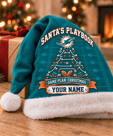 Miami Dolphins ,Santa’S Playbook Nfl Santa Hat Custom Name Christmas Gift For Fan - Limited Edition