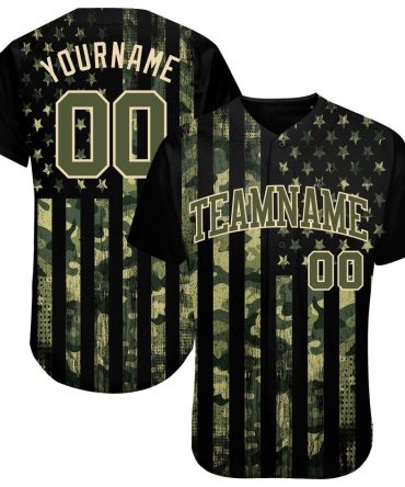 Custom Camo Olive-Cream 3D American Flag Salute To Service Baseball Jersey, Gift For Baseball Fans