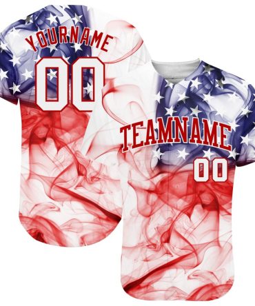 Custom White White-Red 3D American Flag Baseball Jersey, Gift For Baseball Fans
