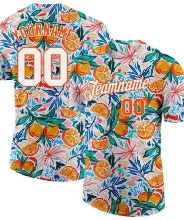 Custom White Orange 3D Pattern Design Fruit Performance T-Shirt, For Football, Baseball, Hockey, Basketball, Softball & Rugby Fans