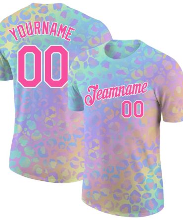 Custom 3D Pattern Design Leopard Performance T-Shirt, For Football, Baseball, Hockey, Basketball, Softball & Rugby Fans
