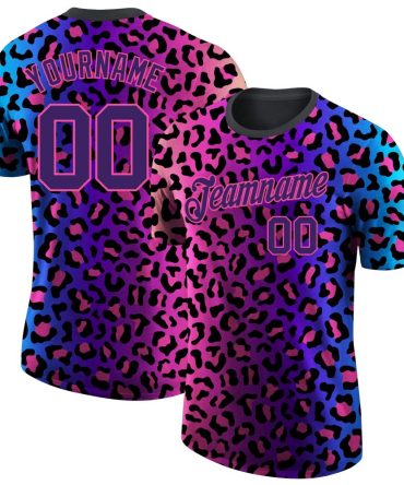 Custom 3D Pattern Design Leopard Performance T-Shirt, For Football, Baseball, Hockey, Basketball, Softball & Rugby Fans