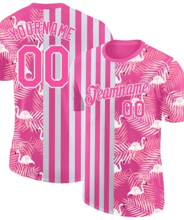 Custom 3D Pattern Design Tropical Famingo Performance T-Shirt, For Football, Baseball, Hockey, Basketball, Softball & Rugby Fans