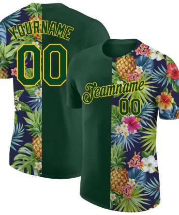 Custom 3D Pattern Design Tropical Pattern With Pineapples Palm Leaves And Flowers Performance T-Shirt, For Football, Baseball, Hockey, Basketball, Softball & Rugby Fans