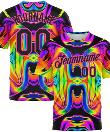 Custom 3D Pattern Design Abstract Iridescent Psychedelic Swirl Fluid Art Performance T-Shirt, For Football, Baseball, Hockey, Basketball, Softball & Rugby Fans