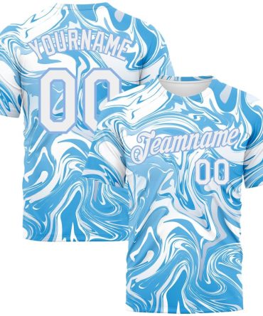 Custom 3D Pattern Design Abstract Ocean With Waves Fluid Art Performance T-Shirt, For Football, Baseball, Hockey, Basketball, Softball & Rugby Fans