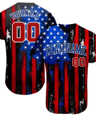 Custom Black Red Royal-White 3D Distressed American Flag Baseball Jersey, Gift For Baseball Fans