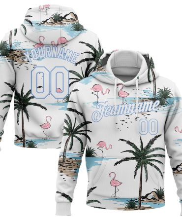 Custom White White-Light Blue 3D Pattern Design Hawaii Palm Trees Sports Pullover Sweatshirt Hoodie, Gift For Football, Baseball, Hockey, Basketball, Softball & Rugby Fans