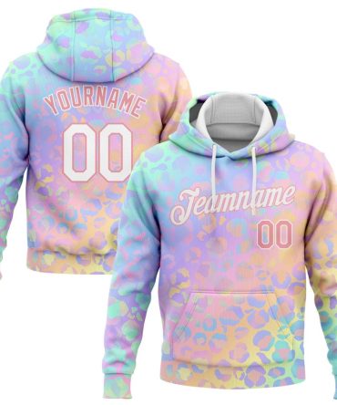 Custom Light Pink White 3D Pattern Design Leopard Sports Pullover Sweatshirt Hoodie, Gift For Football, Baseball, Hockey, Basketball, Softball & Rugby Fans