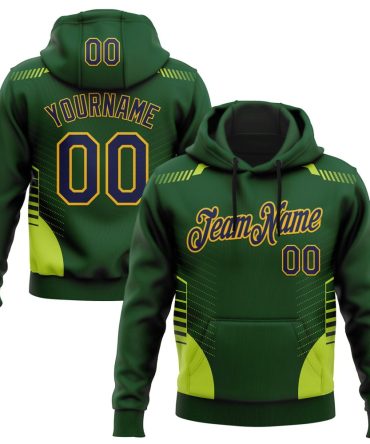Custom Green Navy-Gold 3D Pattern Design Sportswear Pullover Sweatshirt Hoodie, Gift For Football, Baseball, Hockey, Basketball, Softball & Rugby Fans