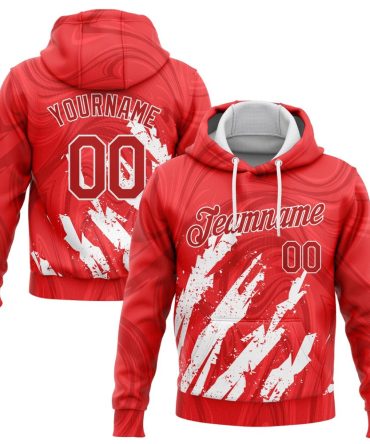 Custom Red Red-White 3D Pattern Design Sports Pullover Sweatshirt Hoodie, Gift For Football, Baseball, Hockey, Basketball, Softball & Rugby Fans