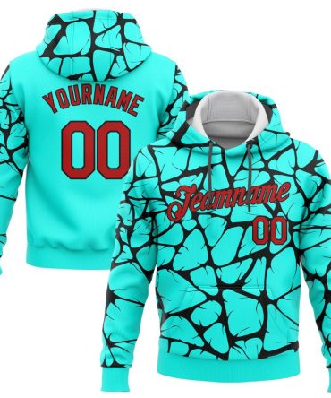 Custom Aqua Red-Black 3D Pattern Design Sports Pullover Sweatshirt Hoodie, Gift For Football, Baseball, Hockey, Basketball, Softball & Rugby Fans