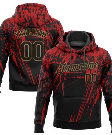 Custom Red Black-Old Gold 3D Pattern Design Sports Pullover Sweatshirt Hoodie, Gift For Football, Baseball, Hockey, Basketball, Softball & Rugby Fans